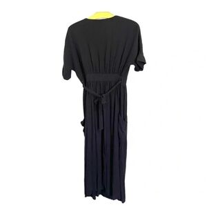 Modern Citizen Wrap Dress Midi Length Short Sleeve V Neck Pockets Black Size M